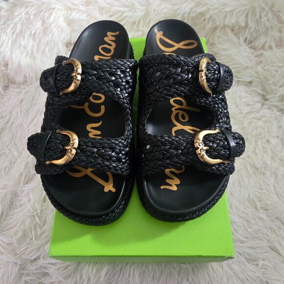 Sam Edelman Reid Woven Double Buckle Platform Sandals - Picture 1 of 9